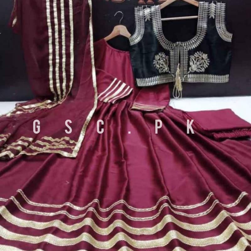 Katan Silk Maxi With Koti 4 Pcs Stitched
