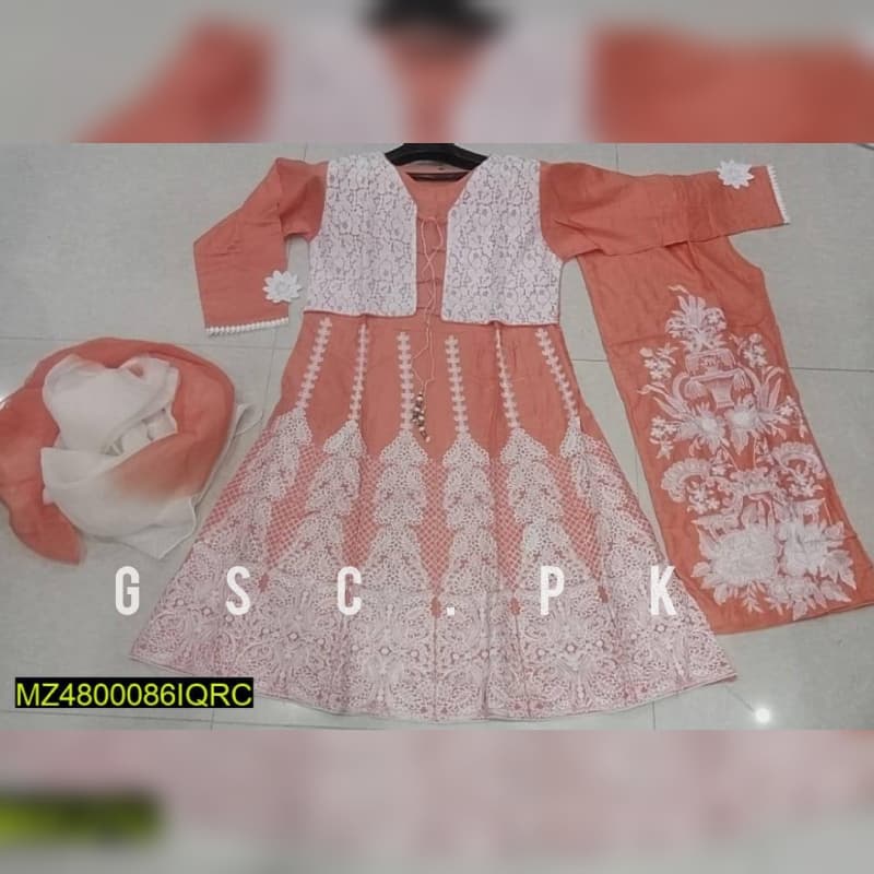 3 Pcs Embroidery Linen Frock
